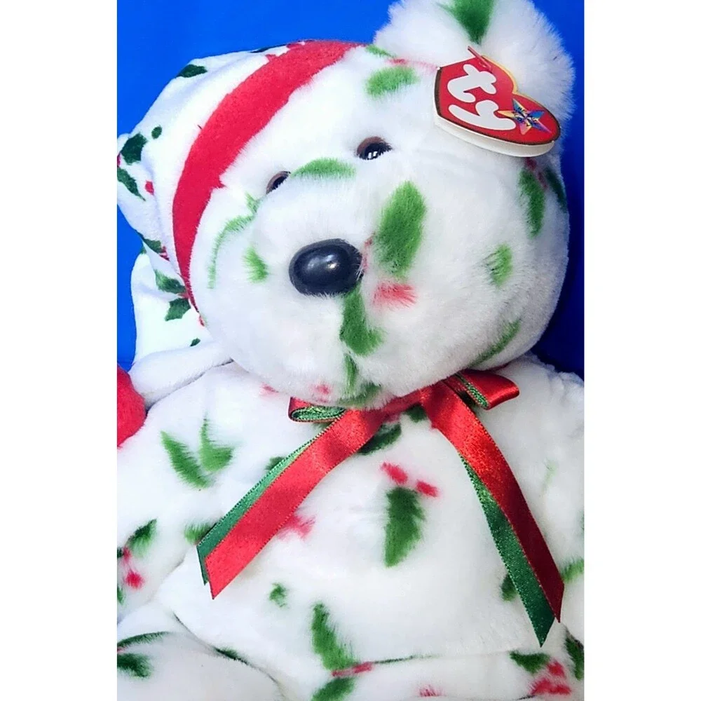 NEW Ty Beanie Buddy VTG Holiday Teddy Bear Holly Christmas Plush 14